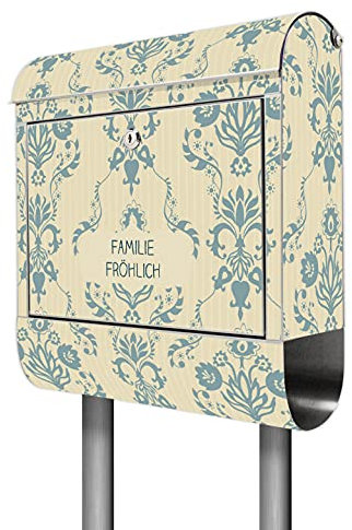 banjado® Briefkasten mit Standfuß personalisiert Motiv Nostalgische Stimmung - Stand Briefkasten Edelstahl mit Zeitungsfach - Postbox/Postkasten A4 Einwurf inkl. Montagematerial & 2 Schlüssel