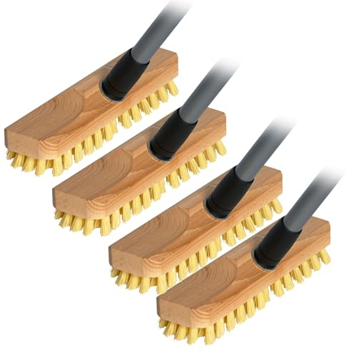 Novaliv 4X Scheuerbürste aus Holz mit PPN Borsten mit praktischen Teleskopstielen| Wischer mit Gewinde| robuste Scheuerbürsten| Boden-Bürste| Indoor Outdoor