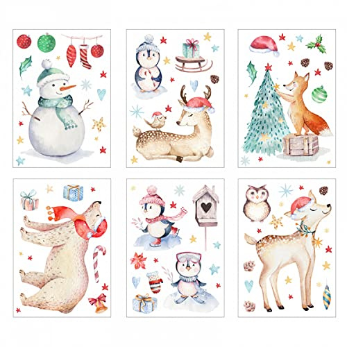 Fensterbilder Weihnachten selbstklebend - Statisch Haftende PVC Aufkleber Kinderzimmer Tiere Fensterbild Winter