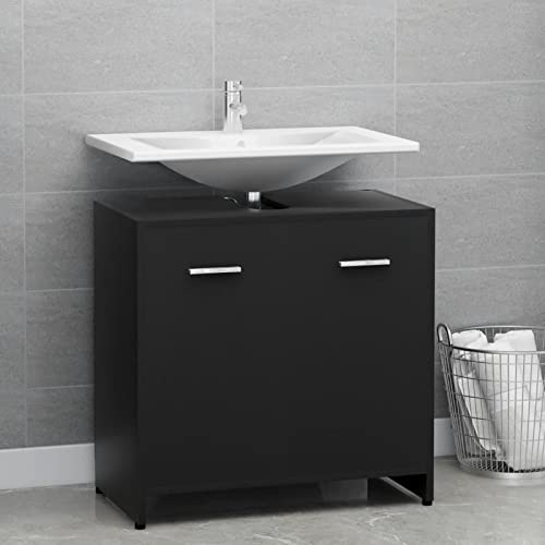 Tidyard Armadio da Bagno, Mobile da Terra Bagno Cucina, Mobiletto da Bagno, Mobiletto per Lavandino Bagno Nero 60x33x58 cm in Truciolato