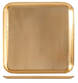 H&H Vassoio in Acciaio Inox Quadrato, Colore Oro, 30cm