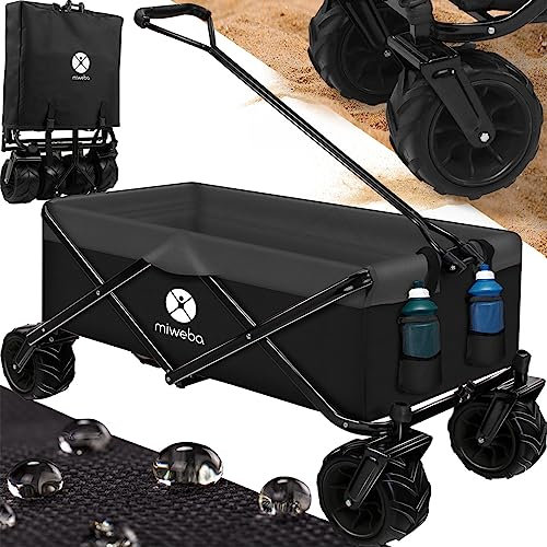 Miweba Faltbarer Bollerwagen MB-30 | Traglast 120 kg - Klappbar - Handwagen faltbar - Transportwagen für Kinder - Kinderwagen - Gartenwagen - Wagen - Strandwagen - Faltwagen (Schwarz/Dunkelgrau)