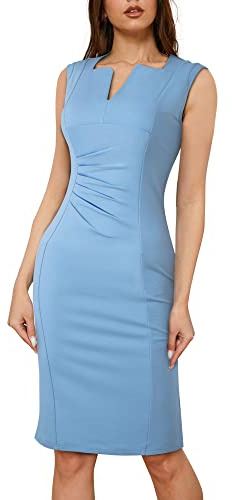 HOMEYEE Robe Crayon Femme Chic et Elegant Fourreau sans Manches Rétro Cocktail Robe Moulante B722 (L, Bleu Clair)