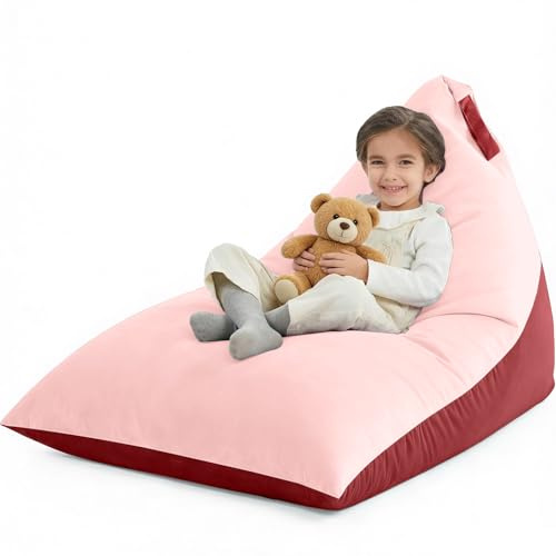 Nobildonna 4ft Bean Bag Chair for Kids, 400L Extra Large Stuffed Animal Storage Bean Bag, Premium Velvet Washable Beanbag Chair Cover (No Filler) Ultra Soft Triangular Lazy Sofa (Pink Red)