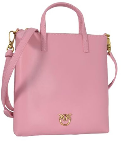 Pinko Mini Shopper Vitello Seta, Borsa Donna, P31Q_Rosa Marino-Antique Gold, Taglia Unica