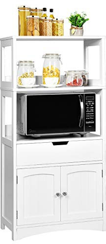 COSTWAY Armario Muebles Auxiliares Cocina,Puerta y 3 Estantes de Madera Estantería Gabinete para Baño Cocina Organizador Almacenamiento, 60x32,5x132 cm (Blanco)