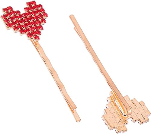 ENESEA Haarnadeln for Damen, Haarschmuck, 2 Stück, rotes Liebesherz, Haarnadeln, Glitzer, Herzform, Strass-Clip, Valentinstag, Haarspangen, Liebesherz, Haarnadeln for Frauen, Mädchen, Geschenke