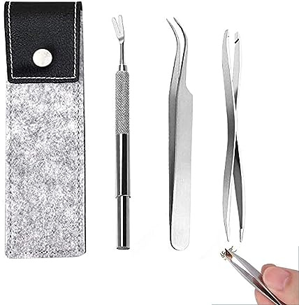 FLAVNTEL Tick Remover con 3 Juegos de Acero Inoxidable de Calidad Profesional - Easy Remove Ticks -Ganchos Seguros para garrapatas para Humanos, Perros y Gatos (Cubierta de Fieltro)