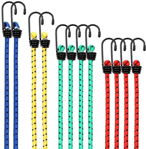 Avesteir Set di 12 Corda Elastica, Corde Elastiche con Gancio, Bande Elastiche, Fasce Elastiche, Cinghie Elastiche, Elastici con Ganci, Cavi Elastici, Cinghia Elastica per Campeggio, Giardinaggio