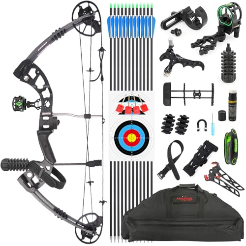 SHARROW Compoundbogenset 30-70lbs Einstellbar Compound Bögen und Pfeile Komplett Set Sportbogen Erwachsene Jagdbogen 320 FPS für Outdoor Bogen Jagd (Schwarz)