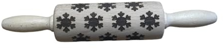 efo Embossed Rolling Pin with Engraved Design - Decorative Dough Roller - Cake Baking Accessories to Make Unique Bakes and Pottery - Beautifully Handmade Patterned Rolling Pin 24cm (Snowflakes)