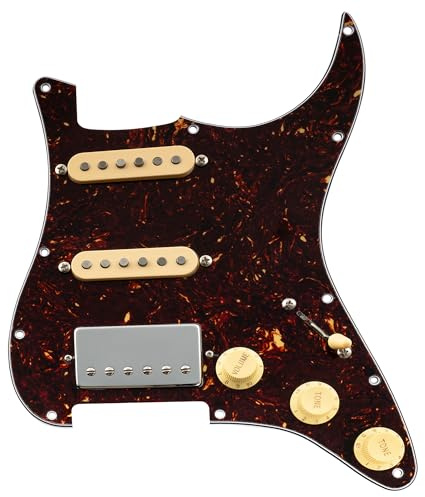 Musiclily Pro HSS Loaded Prewired Pickguard Set SSH Alnico V Single Coil Humbucker Tonabnehmer für Fender Strat ST Style E-Gitarre, 4-lagig Tortoise Shell