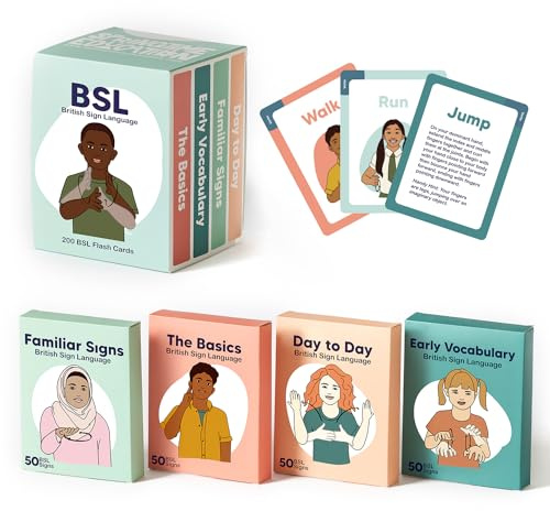 BSL Sign Language Flash Cards - 200 British Sign Language Flash Cards for Beginners, Kids, Teens and Adults