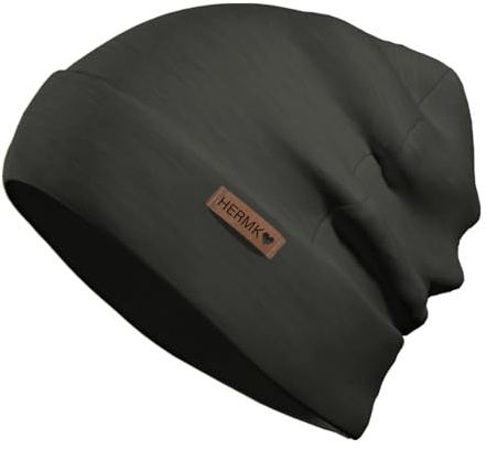 HERMKO 8840911 mössa för kvinnor och män i ull/tencel, svart, M