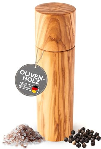 TOPANBIETER 999 Macinasale o pepe di alta qualità, in legno d'ulivo, 20 cm, prodotto in UE, macina in ceramica, macinaspezie di alta qualità, design elegante, robusto, sostenibile