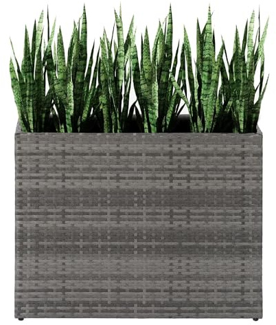 Taylor & Brown Tall Rectangular Rattan Wicker Planter with Removable Liner Large Indoor Outdoor Planters Flower Plant Pots Garden Box Patio Front Porch 61cm (H) x 81cm (W) x 28cm (D) (Grey)