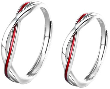 Anello di Coppia Filo Rosso, Anelli Argento Sterling con Linea Rossa Anello di Fidanzamento Donna Incisione Anello Argento Matrimonio Regolabile per Uomo e Donna