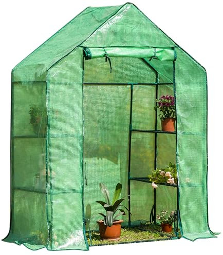 Panana Greenhouse Walk-in 3 Tier 6 Shelves Plastic Plant Green House with PE Cloth Cover Zipper Door Indoor and Outdoor (56x29x77 inch with Green PE cover)