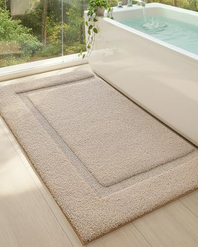COLOR&GEOMETRY Badezimmerteppich, Extra weiche Badematte rutschfeste Badteppich, Wasserabsorbierende Badematten für Bad und Wanne, 44x76 cm Rollenpackung, Beige