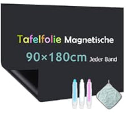 Warasee Magnétique Film Tableau Noir 90 x 180cm, Tableau Craie Mural Autoadhésif, Tableau Magnétique Pour Surfaces Lisses dans l'école, le Bureau, la Maison, incluent effaceur, feutre et aimants