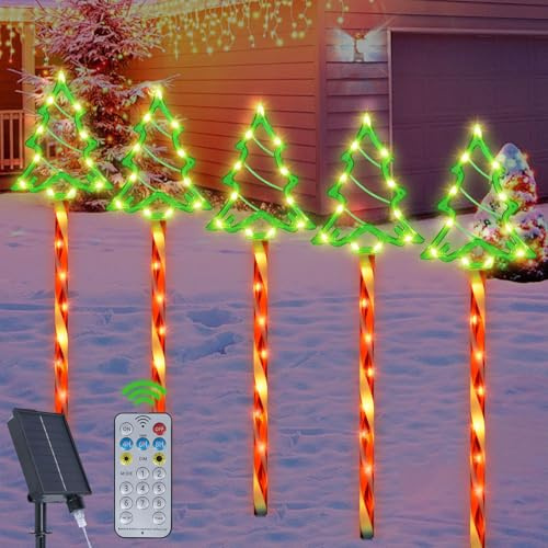 Luces Solares de Navidad Exterior, 5 Piezas 85LED para Árbol, Decoración Jardín, Impermeable, Adornos para Fiesta, Patio, Balcón