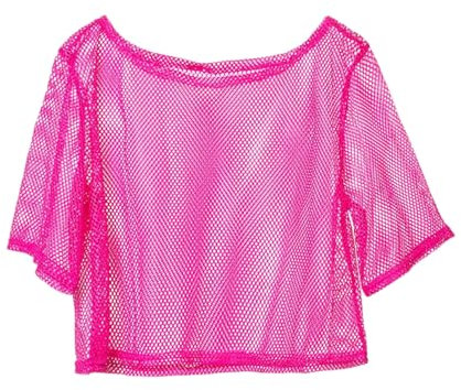 Sollee Top de Rejilla,Top de Rejilla de neón - Top de Rejilla de Malla | Disfraces Casuales sexys de los años 80 para Mujer, Top Corto de Rejilla, Camiseta de neón con Hombros Descubiertos