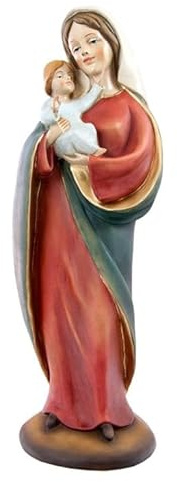 DRW Figura Virgen con niño en Brazos de Resina Pintada a Mano 12x13x40 cm