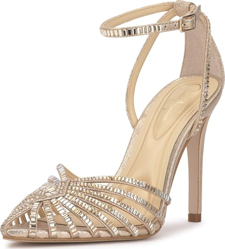 Jessica Simpson Paveri Strappy Caged Heeled Pump, Champagne, 11