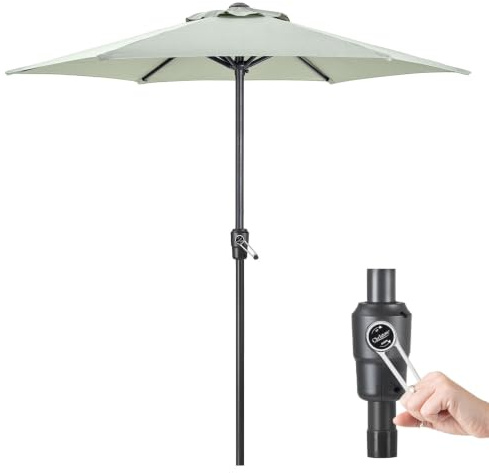 CHRISTOW Garden Parasol 2m Sun Shade Umbrella Steel With Crank Handle Cream Grey Taupe