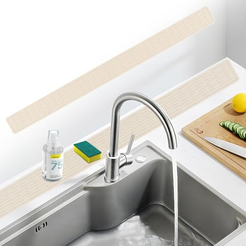 ChAusa Ultra-Thin Silicone Drainage Mat Narrow Extended Silicone Drying Mat Kitchen Sink Tray Shelf Mat Bar Anti-Slip Drainage Mat 70*5cm (Off White) for Living Room, Kitchen, Bathroom