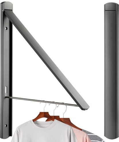 RELONGGI Foldable Coat Hangers, Wall Hanger Wall Mounted Retractable Drying Rack, 0.43'' 1.1CM Thickness Space Saving Laundry Racks and Closet Organizer, Aluminum (Drak Gray)