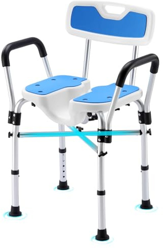 U-Shaped Shower Chair for Inside Shower, 600lbs Heavy Duty Shower Chair for Elderly and Disabled, Shower Chair with Arms and Back, Height Adjustable Bath Chairs for Seniors