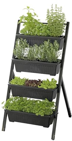 Maximex Lecho Vertical Huerto Urbano 4 Niveles inclinación Ajustable jardineras con Drenaje apilables 56.5 x 108 x 62 cm plástico Negro