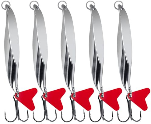 Dr.Fish 5 piezas de señuelos de pesca en el mar Dexter Wedge Señuelos de metal Jigs Cuchara Agudos Gancho largo Casting para caballa, trucha, salmón, bacalao y abadejo, 28 g