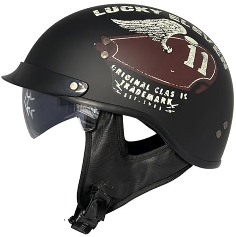 VVPEC Tedesco Casco Mezzo Guscio Moto,Vintage Caschi Aperto Jet Caschi Casco A Scodella Motorino Mezzo Elmetto da Moto retrò con Visiera,DOTECE Approved Mezzo Casco Moto Uomo Donna(5,XL=61~62cm)