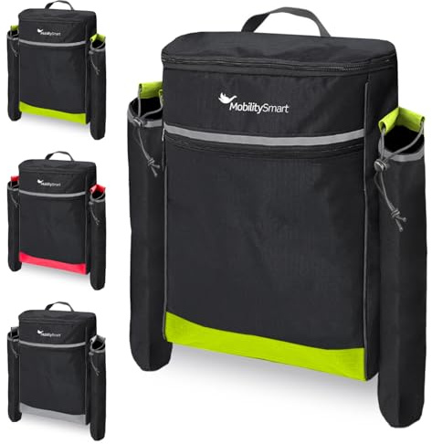 Mobility Smart Mobility Crutch Bag – Waterproof Wheelchair & Mobility Scooter Backpack with Walking Stick Holders – Universal Fit with Reflective Strip – Durable Storage for Crutches (Green)