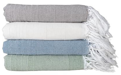 MUHMA Cubre Sofá 210x240 cm, Funda Sofá 3 Plazas, Colcha Cama 90/135/150, Colchas de Verano Transpirables, Colcha Multiusos con Flecos, Protector Jarapa para Sofás y Camas, Plaid Multiusos (Azul)