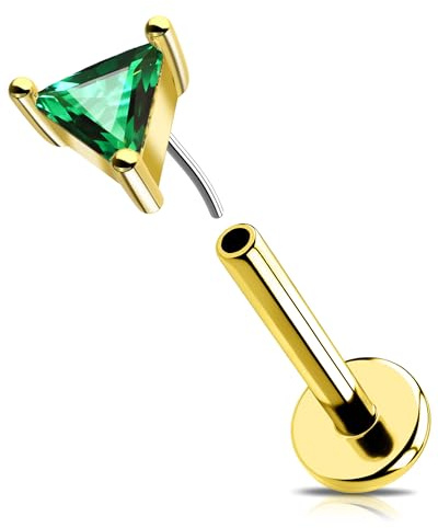 OUFER 16G Gold Helix Piercing Schmuck Threadless Push in Conch Earring Edelstahl 316L Transparente Grün Triangel CZ Knorpel Ohrpiercing Lip Stud für Frauen 6/8 mm
