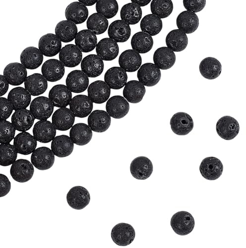 PONABEADIY 5 hebra de 320 Cuentas Redondas de Lava Natural Negra de 6mm con Agujeros, Difusor de Aceite de Roca Volcánica, Piedras Preciosas de Chakras, Cuentas Espaciadoras Sueltas para Hacer Joyas,