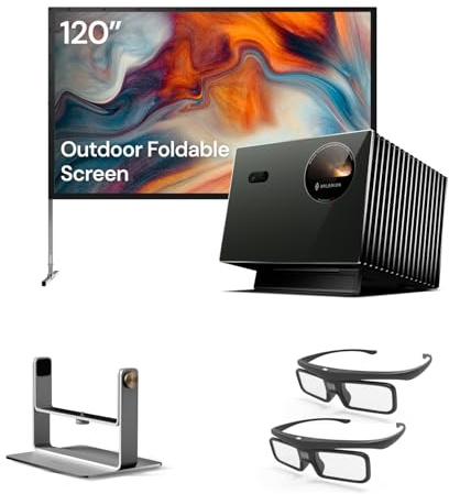 Valerion Freiluftkino-Paket - Includes Valerion Pro2 4k Projector + 120 Portable Outdoor-Leinwand mit Ständer + Desktop Gimbal Stand+ 3D-Brille