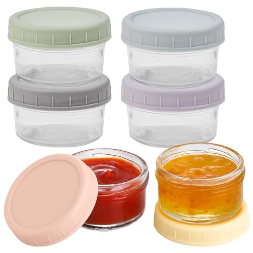 Huucozn Set mit 6 Glasbehältern mit luftdichten Deckeln, 80 ml, kleine Gewürzgläser, Hafertöpfe für die Nacht, Glasgefäß mit Klappe für Püree, Sauce, Joghurt