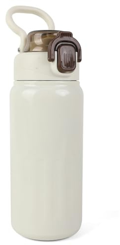 RoxNvm Termomugg, 500 ml kaffemuggar to Go, muggar med lock och sugrör, rostfritt stål kaffemugg att gå termo, läckagesäker resemugg för varmt och kallt vatten, kaffe, te (vit)