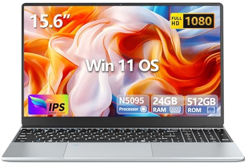PC Portatile 15,6 Pollici, Win 11 Notebook 24GB LPDDR4 RAM 512GB SSD, Celeron N5095 CPU, 180° Flip IPS Schermo, Laptop Digitale Tastiera Retroilluminata/Sblocco Impronta Digitale, Webcam+BT4.2+USB3.0