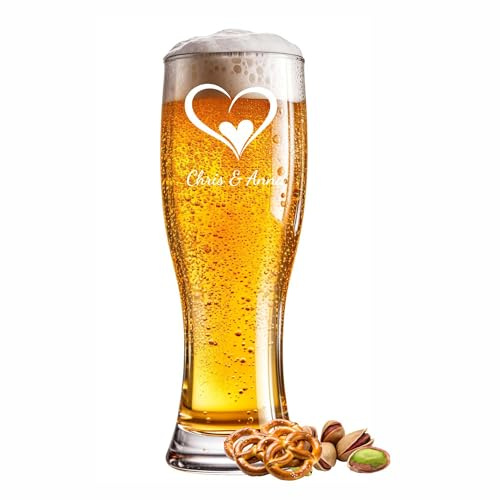 Weizenglas graviert Herzen 0,5l mit Wunschtext Name Jahr oder Spruch - Individuelles Bierglas für besondere Anlässe wie Geburtstag, Jubiläum, Vatertag oder Feier - Gravur frei wählbar