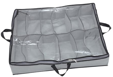 LOLIPPYY Contenedor Para Guardar Zapatos Transparente 12 Compartimentos Tela No Tejida Con Cremallera Almacenamiento Bajo Cama Gris Almacenamiento Plegable Para Hogar