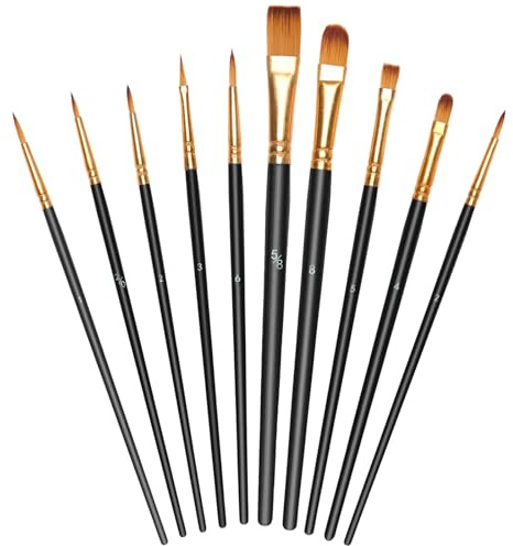 OSDUE Paint Brushes, 10 PCS Art Paint Brush Set Nylon Hair Artist Paint Brushes or Acrylic Oil Watercolor Gouache Face Painting, Different Sizes for Artists, Adults