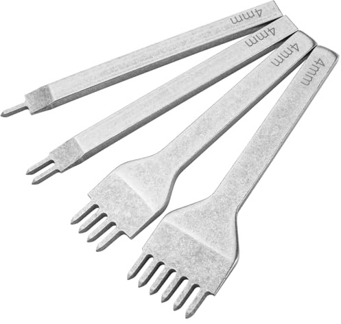 4 Stück Leder-Locheisen Edelstahl 4mm, 1/2/4/6 Zinken zum Nähen | DIY Leder Meißel Set, Schnürung Stitching Werkzeug, flach Meißel, Leder-Bastelwerkzeuge, für Lederhandwerk