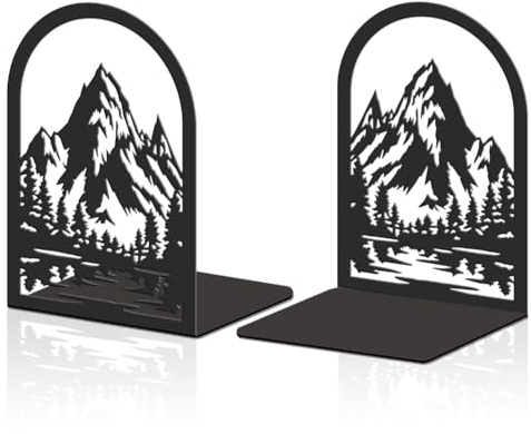 Hobbspring 2 Stück Metall Buchstützen Schwarz Stabile Regalhalter Berge Design Dekorative Buchhalter Für Schreibtisch Schule Büro Zuhause Bibliothek Kleine Große Schwere Bücher