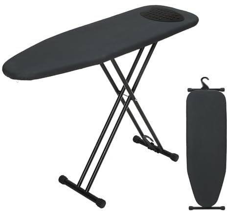 RAINHOL Ironing Board 48x15, Wide Heavy Duty Full Size Ironing Board, Sturdy Iron Table with Smart Hanger, Heat-Resistant Silicone Pad Iron Rest, Black