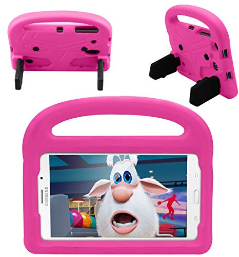 Tablettskydd Tablet Väska till Galaxy Tab A T385 / T380 (2017) Silikonväska For barn, For ShocktoP-lätta droppskyddade stativ tablettväska, med handtag och kickstand(RoseRed)